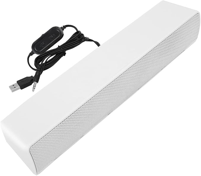 USB Speaker Bar Computer Speaker for Desktop Laptop PC Speaker Small Soundbar with AUX/USB Connection Portable Mini Sound Bar(White)
