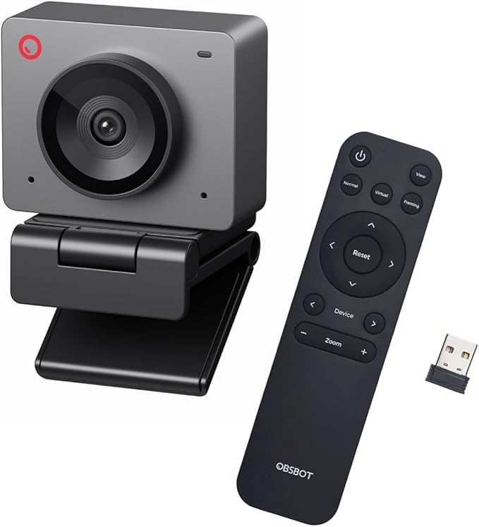 OBSBOT Meet SE 1080P 100FPS Webcam &amp Remote Combo. AI Framing Streaming Camera with 1/2.8 Sensor Beauty Mode Gesture Control Staggered HDR Web Camera for Desktop Computer Laptop Meeting.