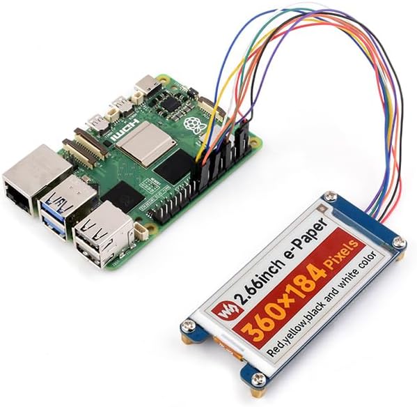 waveshare 2.66inch e-Paper Module 360x184 Pixels Red/Yellow/Black/White Four Display Colors SPI Interface Compatible with Raspberry Pi/Jetson Nano/Ardui/STM32 etc.