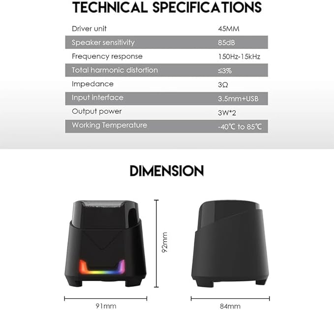Computer Speakers AUX 3.5mm RGB Wired Gaming Speaker Subwoofer Surround Stereo Loudspeakers for Laptop PC TV