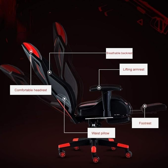 Ergonomic Gaming Office Chair PU Leather High Back Computer Chair with Lumbar Support &amp Headrest Red