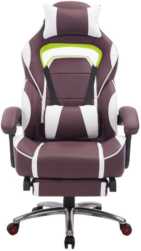 Ergonomic Racing Office Gaming Chair with Footrest Lumbar Cushion Reclining Back PU Leather Swivel Base(Type D)