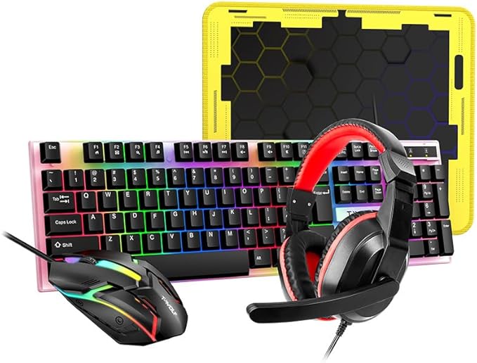 Docooler Gaming Keyboard and Mouse Combo Gaming Keyboard and Mouse and Mouse pad and Gaming Headset Wired LED RGB Backlight Bundle for PC Gamers