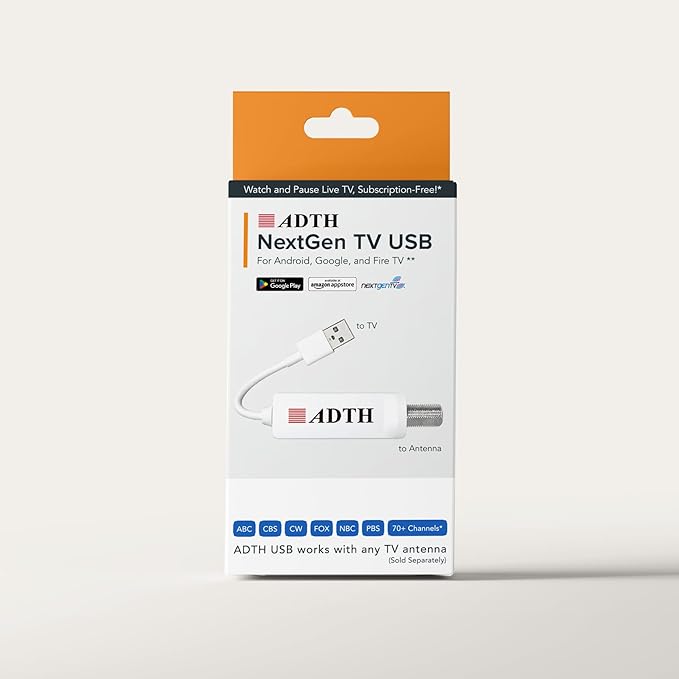 ADTH NextGen TV USB Works with Android TV and Fire TV. ATSC 3.0 Internet DRM Support.