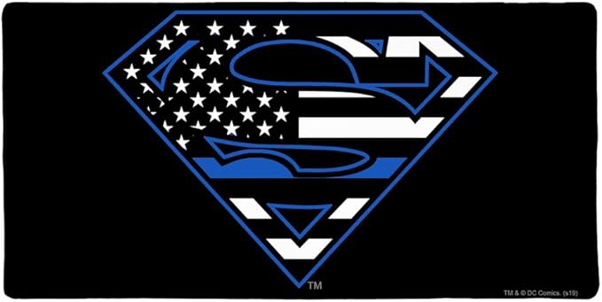 Superman Thin Blue Line Flag Shield Logo Large Gaming Mouse Pad Desk Mat with Stitched Edges Non-Slip Base for Gamer Home and Office 31.5 x 15.7