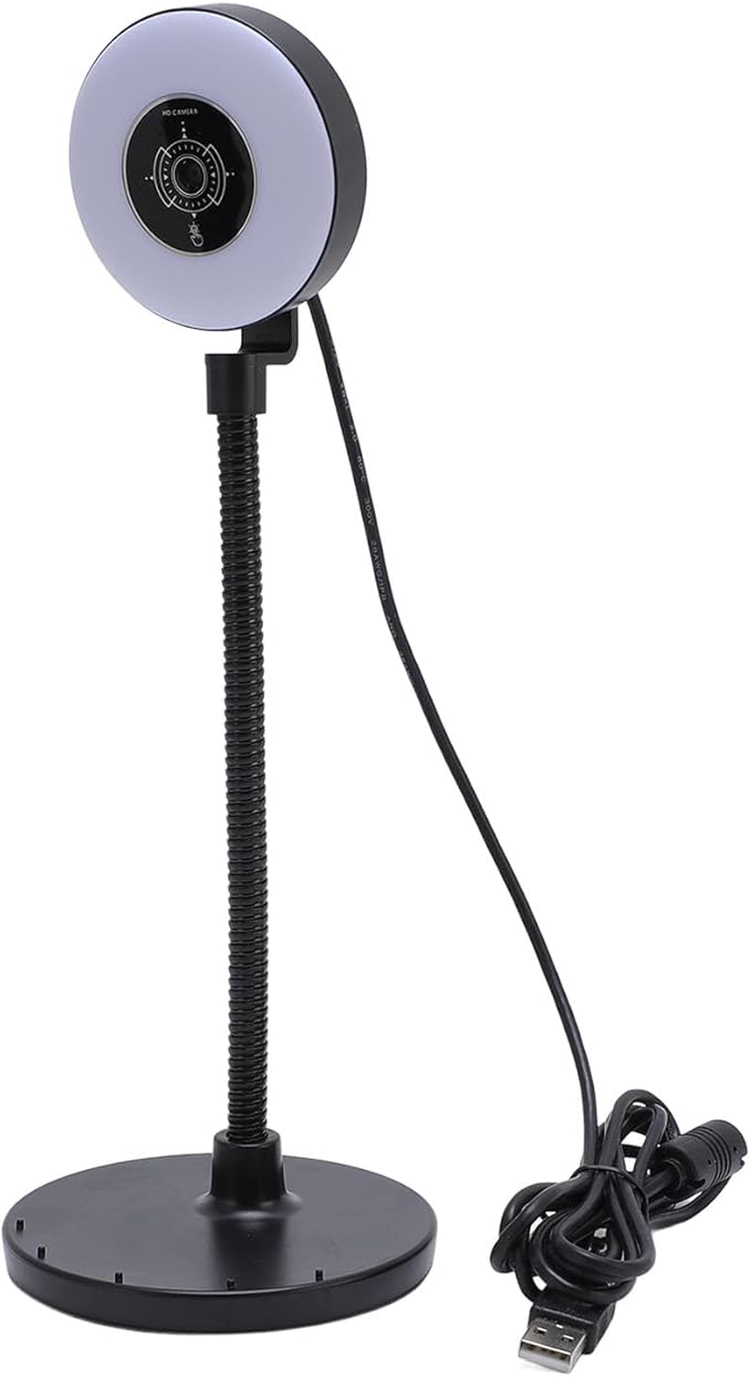 Dpofirs Webcam with Light Built in Mic 5MP Webcam with Fill Light 3 Color Modes for Online Learning