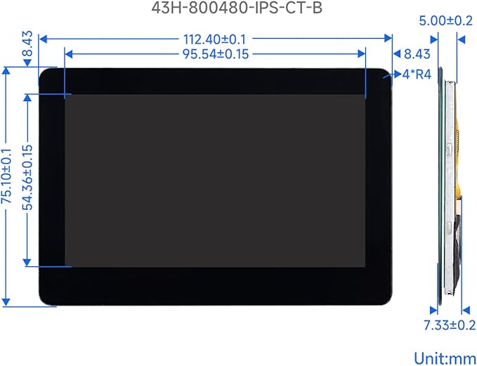 waveshare 4.3inch DSI Touch Display IPS Wide-Bezel Panel 800 × 480 Resolution Thin and Light Design for Raspberry Pi 4B/3B+/3A+/3B/2B/B+/A+/ CM3/3+/4
