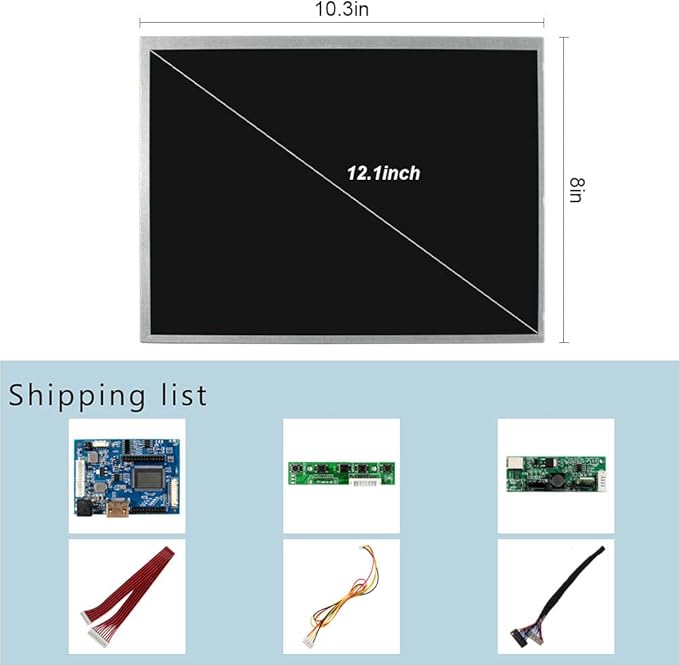VSDISPLAY 12.1 Inch 800x600 IPS LCD Screen 450 Nits 4:3 Aspect Ratio Industrial Replacement Display Panel VS121T-002A with Audio LCD Controller Board