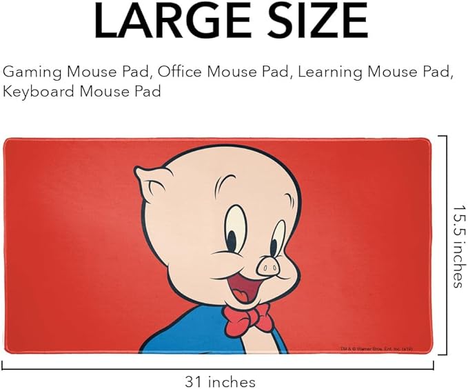 Looney Tunes Porky Pig Large Gaming Mouse Pad Desk Mat with Stitched Edges Non-Slip Base for Gamer Home and Office 31.5 x 15.7