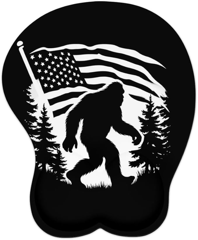 Mousepad Bigfoot with America Flag Forest Sasquatch 1 Ergonomic Wrist Support Non-Slip Base Mouse Mat with Wrist Rest Computer Mousemat for Desk Work Accessories Pad