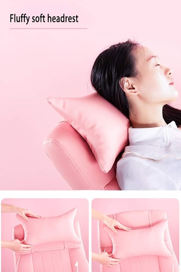 Katzowen Home Office Chair Racing Gaming Chair PU Computer Chair Active headrest 150 ° Reclining backrest Office Chair with footrest Load-Bearing 150kg Pink
