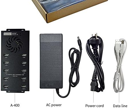 USB Hub Sipolar 10-Port Powered USB Data Hub with LED Indication Multiple USB Port Hub Splitter with 12V 10A Power Adapter Cooling Fan and Mounting Brackets