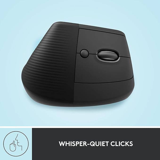 Logitech Lift Vertical Ergonomic Mouse Wireless Bluetooth or USB Receiver Quiet Clicks 4 Buttons Right Hand Wireless Mouse Windows/macOS/iPadOS Laptop PC - Graphite (Renewed)