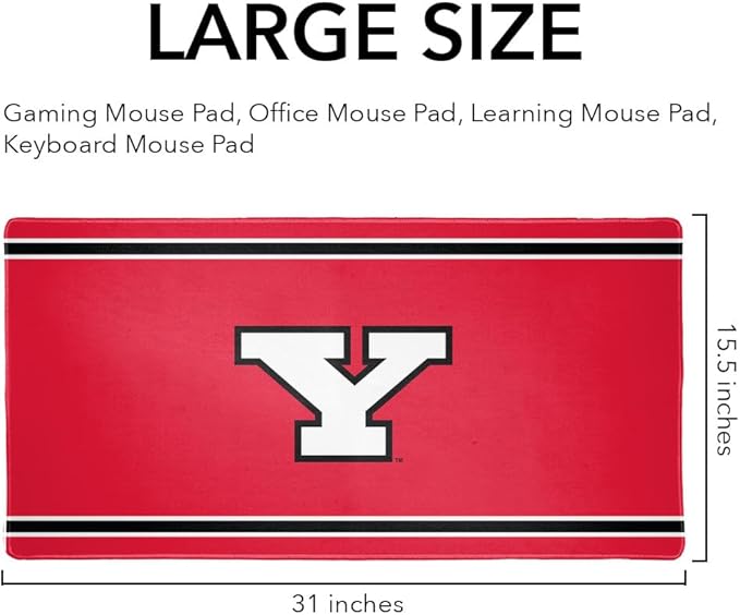 Youngstown State Penguins Primary Logo Stripes Large Gaming Mouse Pad Desk Mat with Stitched Edges Non-Slip Base for Gamer Home and Office 31.5 x 15.7