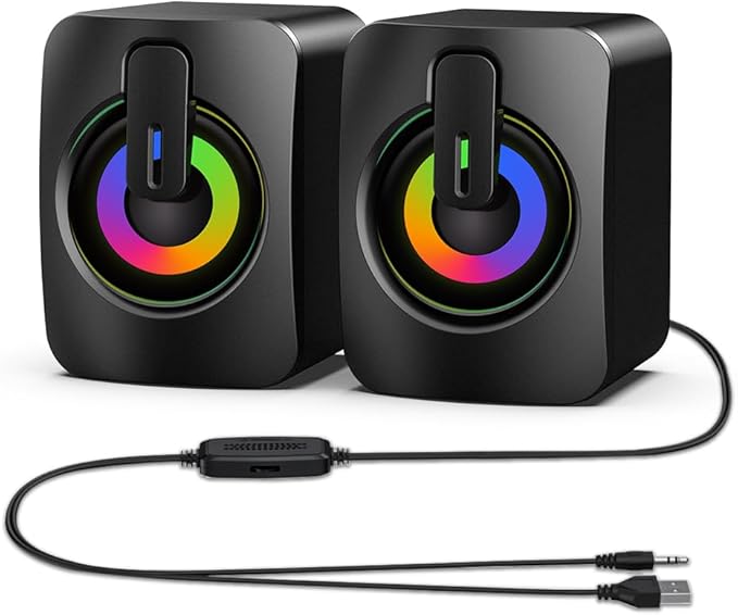 Computer Speakers Bluetooth Soundbar HiFi Stereo 3.5mm Auxiliary Input Connection USB Powered Speakers for Desktop Monitor PC Laptop Tablet