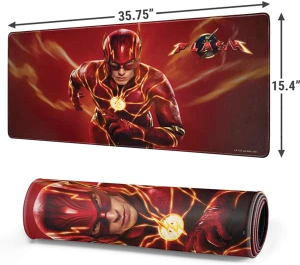 Skinit Extra Large Gaming Mouse Pad - Officially Licensed DC Comics The Flash Movie: The Fastest Man Alive Design with Stitched Edges Waterproof Non-Slip Rubber Base Desk Mat for Keyboard &amp Mou