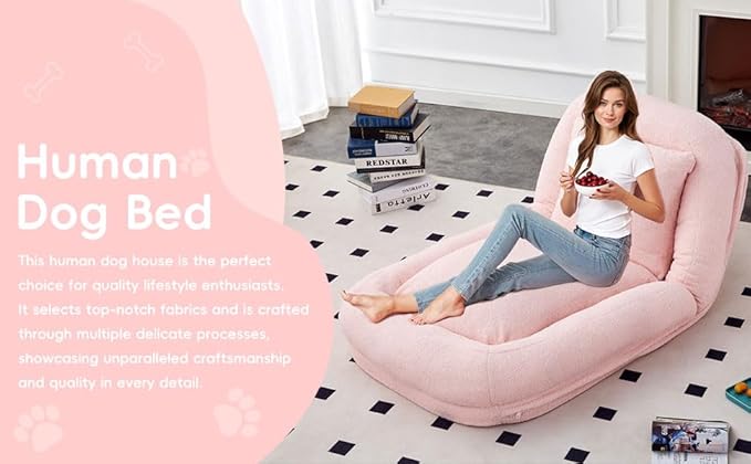 Folding Sofa Chair with 5 Adjustable Positions Plush Floor Lounge Chair for Gaming Meditation and Relaxation (Pink EPU)