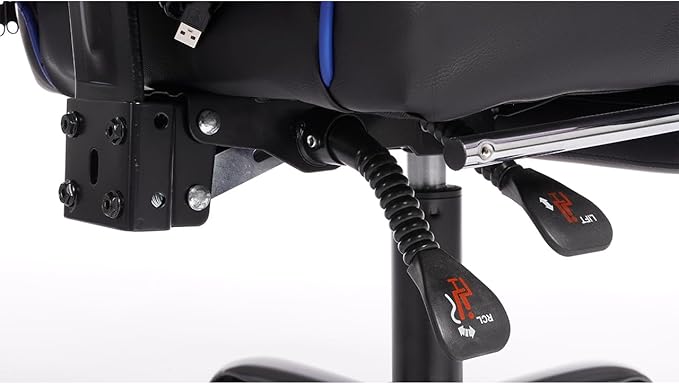 Leather Video Game Chairs Ergonomic Gaming Computer Chairs with Reclining Breathable Gamer Chair with Footrest &amp Height Adjustable (Blue+Black)