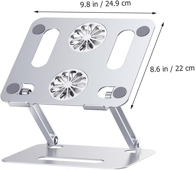 Homoyoyo Adjustable Aluminum Alloy Laptop Cooler Cooling Pad with Dual Fans Foldable Elevated Notebook Cooler for Gaming and Office Use Silver