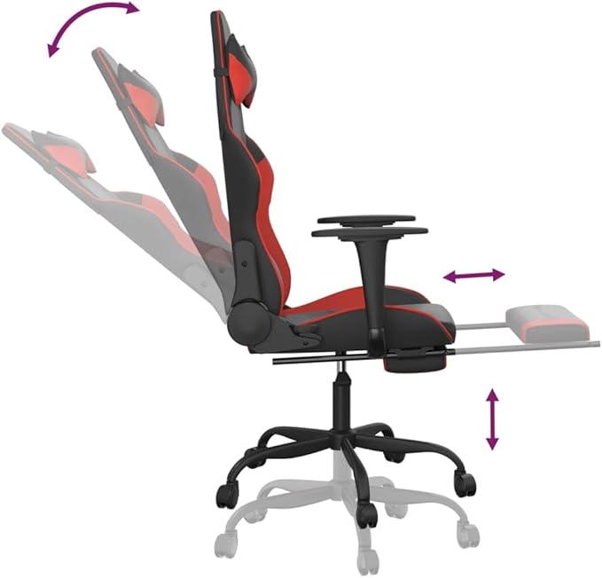YAFF Gaming Chair with Footrest Black and Red Faux Leather-3654
