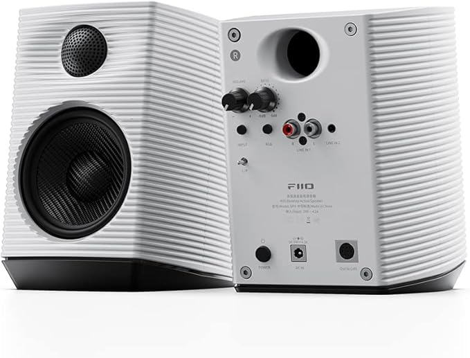 FiiO SP3 Powered HiFi Active Desktop Speakers - 80W Stereo Computer Speakers and Home Music Sound System with AUX Audio/RCA 2-Way (White)