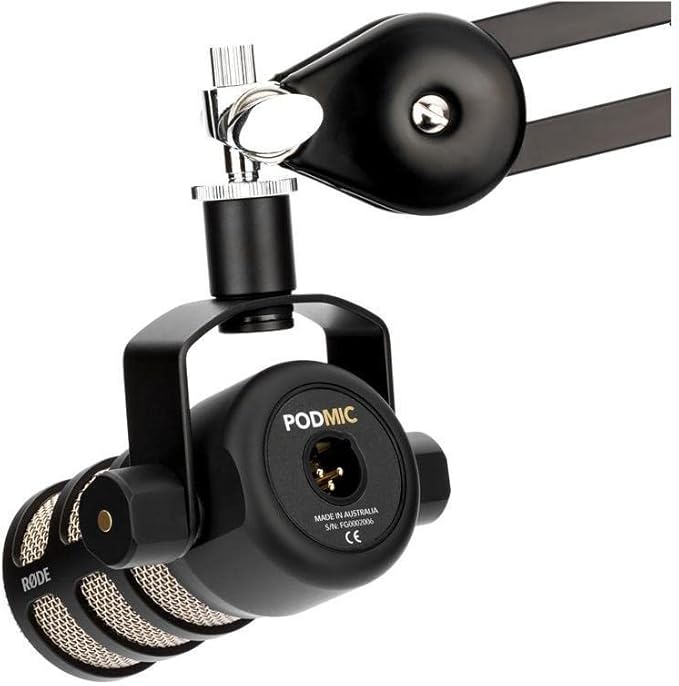 Rode 2X PodMic Dynamic Podcasting Microphones Bundle with H&ampA Broadcast Arms with Internal Springs and Integrated 10' XLR Cables High-Performance Closed-Back Studio Monitor Headphones (6 Products
