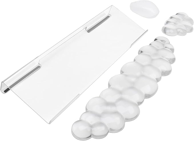 Acrylic Transparent Computer Keyboard Stand with Gel Cloud Keyboard and Mouse Wrist Rest Ergonomic Tilting 3-in-1 Set Relieves Painful Typing for Office/Computer/Laptop/Gaming