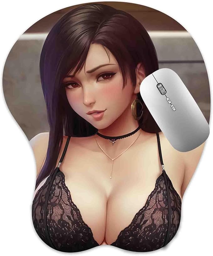3D Mouse Pad Oppai Mousepad with Soft Gel Wrist Rest Anime Manga Gaming Boob pad Anti-Slip Mouse Mat （Tif 22）