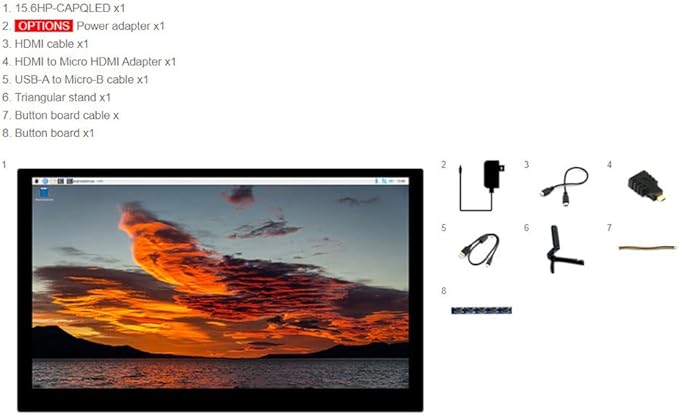 15.6inch QLED IPS Display for Raspberry Pi/Jetson Nano/PC/Game Console 1920 × 1080 100% SRGB Touch Screen Toughened Glass Panel