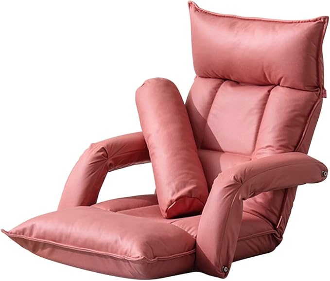 YCKEGEW Chair Bed with Pillow for Single SleepAdjustable Floor Chair with Arm Sofa Bed Meditation Chair for Bedroom BalconyHigh Back Reading Gaming Lounge Chair (Color : Pink)