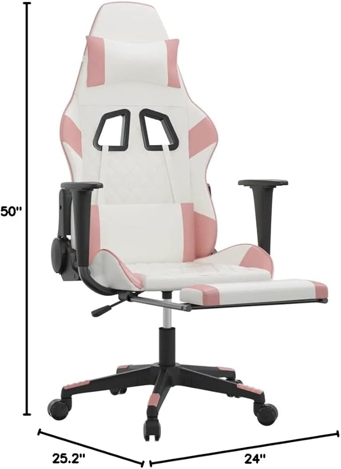 Massage Gaming Chair reclining office chairmassage chairdesk chair with foot restSuitable for playing computer games watching shows working restingwith Footrest White&ampPink Faux Leather