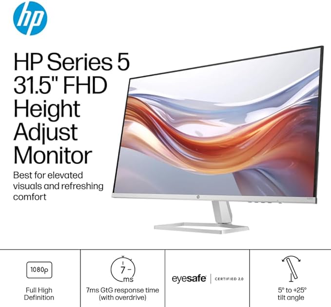 HP Monitor 32 VA Panel FHD(1920X1080) Anti-Glare Display 100Hz Refresh Rate 7 MS Response Time 2 x HDMI 1.4 1 x VGA 16:9 Aspect Ratio Silver with HDMI Cable