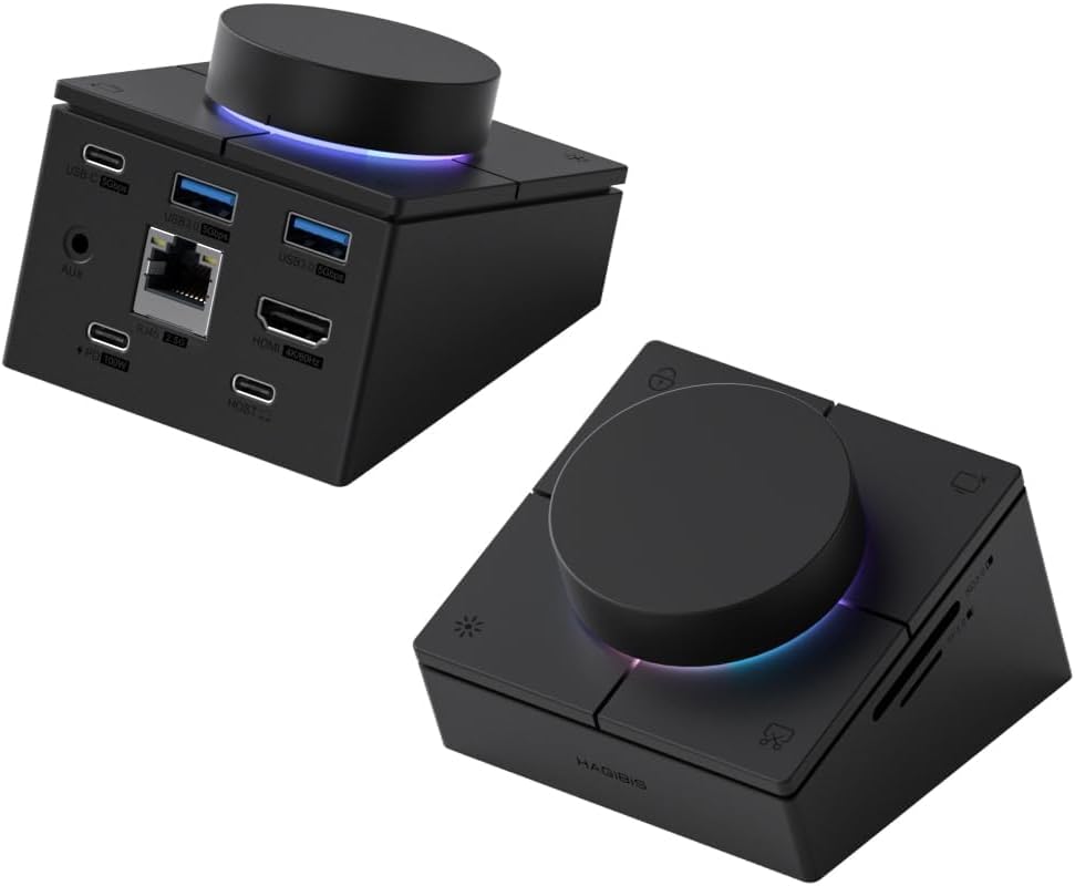 Hagibis Knob USB C Hub with Shortcut Buttons RGB Type-C Docking Station with 4K@60Hz HDMI 100W PD 5Gbps USB-C 2 USB3.0 2.5G RJ45 AUX SD3.0 Micro SD3.0 for MacBook iPad Pro Laptop (Black 2.5G)