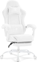 White Gaming ChairComputer Office Chair with FootrestMassage Lumbar Support and Gel PadErgonomic Reclining Adjustable Leather Gamer Chair with Headrest and Spring Cushion White