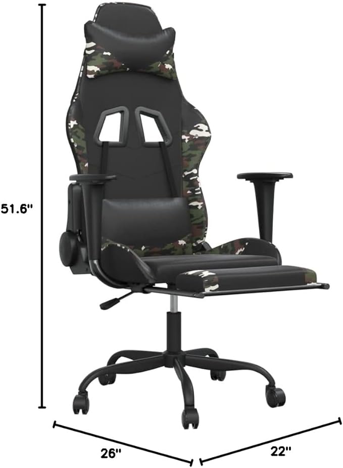 Massage Gaming Chair with FootrestFaux Leather Computer Game ChairMassage Office ChairErgonomic Desk Chair PC Gaming Chair for Adults Teens(Black&ampCamouflage) -AA