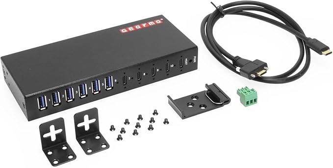 Gearmo 10-Port USB Hub - 4 USB-C and 6 USB-A Ports with Surge Protection &amp Screw Locks for Safe Connections