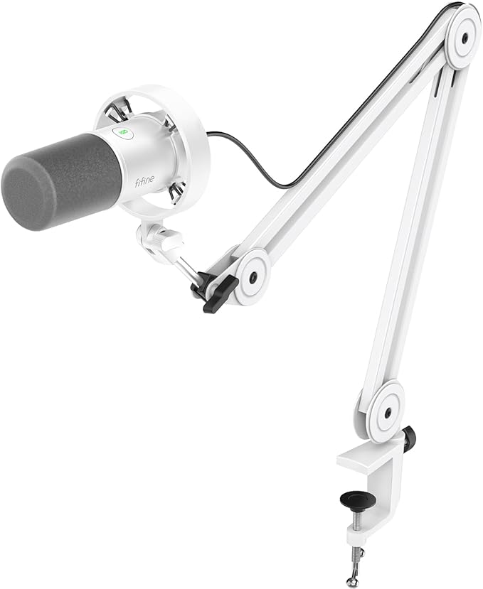 FIFINE Podcast XLR/USB Microphone Kit Studio Dynamic Vocal Mic for Recording Streaming Voice-Over PC Microphone with Boom Arm with Mute Headphone Monitoring Metal-AmpliTank K688T White