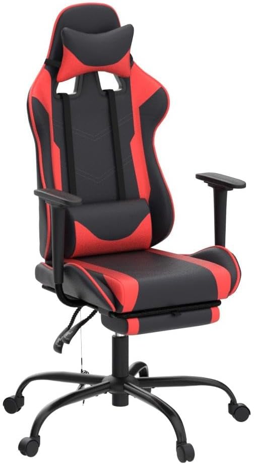 Red PC Gaming Chair Ergonomic Racing Office Chair Video Game Chair Massage Lumbar Support with Arms Footrest &amp Headrest Nice Chic Desk Chair Adjustable Best Home Office Chair