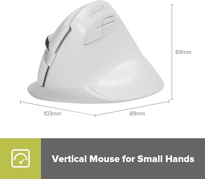 DELUX Wireless Ergonomic Mouse Vertical Mouse for Small Hand Silent Click Ergonomic Mouse Up to 4000 DPI 6 Buttons BT 5.0/2.4G Dual Mode for Carpal Tunnel for Laptop/PC (M618MINI DB-White)