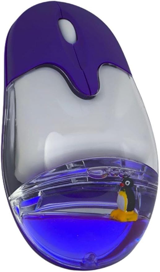 Wireless Aqua Mouse with Penguin Frutiger Aero Design 3D Purple USB Plug and Play Battery Powered