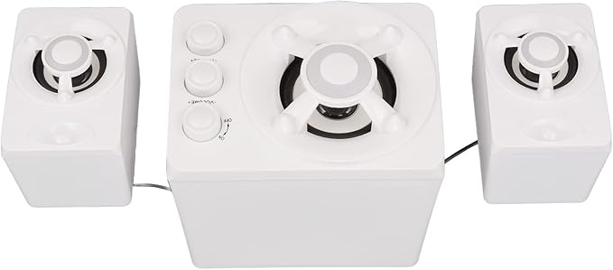 Wired Subwoofer Speakers Plug Play 2.1 USB Powered Stereo Multimedia Speaker with RGB LED Light for PC Laptop 3 Volume Control Knobs (New Version of White)