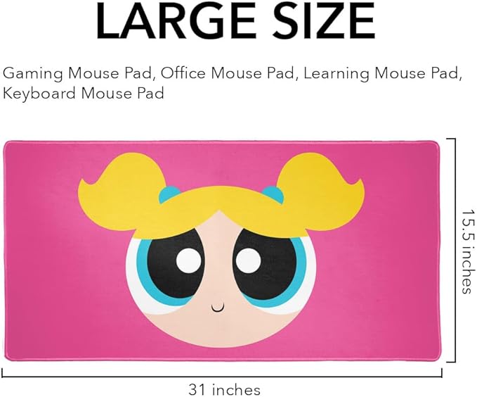 Powerpuff Girls Bubbles Head Large Gaming Mouse Pad Desk Mat with Stitched Edges Non-Slip Base for Gamer Home and Office 31.5 x 15.7