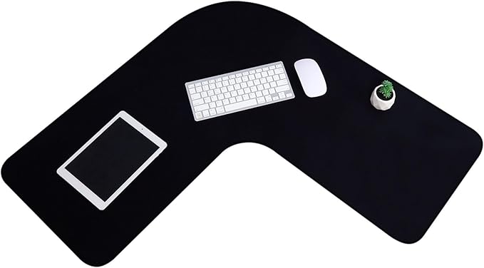 Amylove L Shaped Desk Mat Corner Mouse Pad Waterproof Large Rubber Corner Desk Mat for Office Home L Shaped Curved Keyboard Pad Gaming Setup Computer Protection Supplies 36.2 Inches(Black)