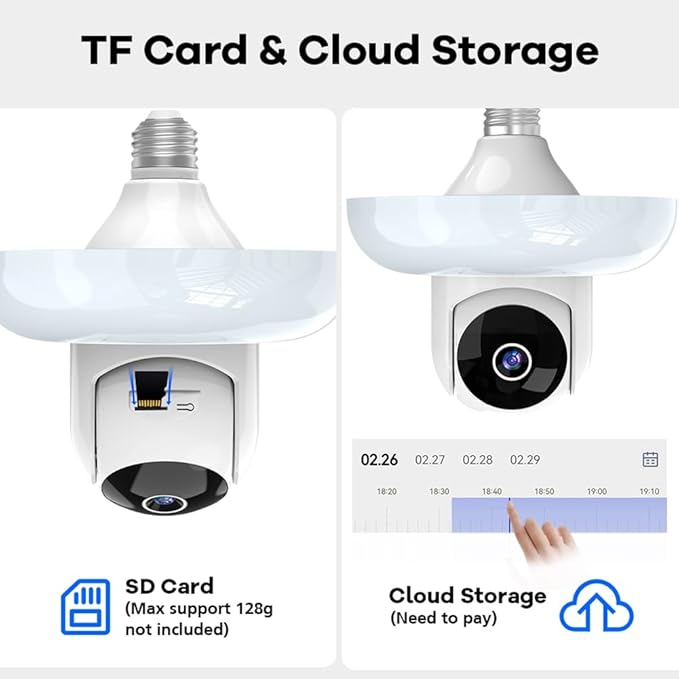 E27 5MP Light Camera WiFi CCTV Security IP Camera Ai Humanoid Filter Push Color Night Vision Surveillance