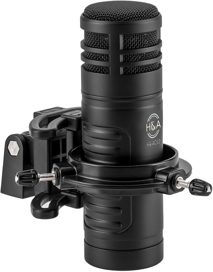 H&ampA AC60 Hypercardioid Dynamic Studio Microphone XLR 20-2000Hz Shock Mount Windscreen Zippered Bag
