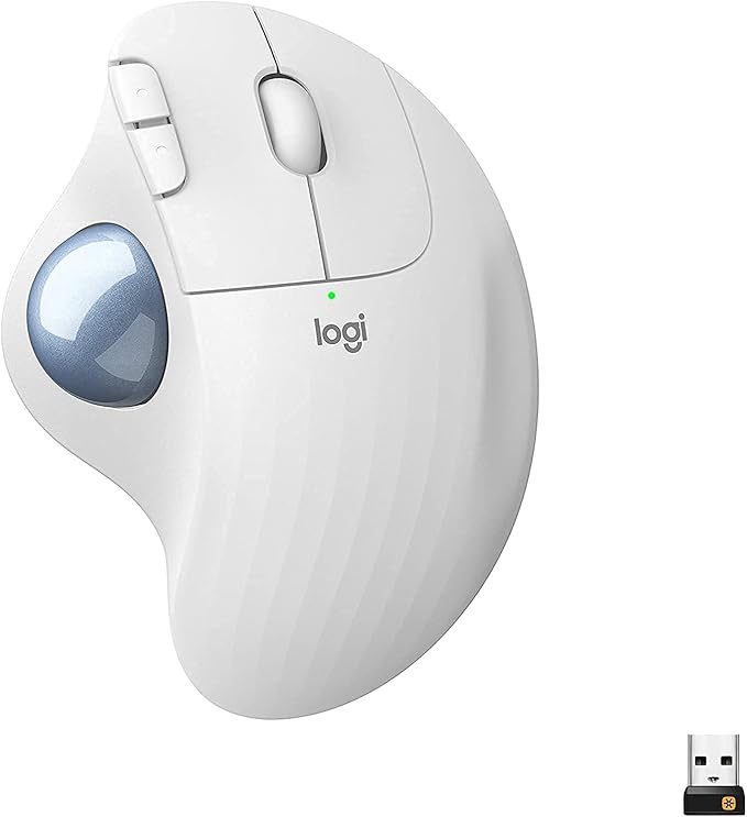 Logitech Ergo M575 Wireless Trackball Mouse Easy Thumb Control Precision and Smooth Tracking Ergonomic Comfort Design Windows/Mac Bluetooth USB - Off White (Renewed)