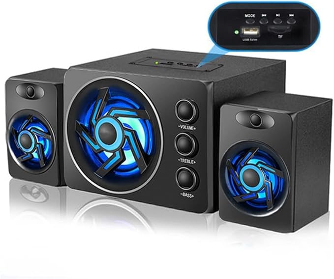 Computer Speakers for Desktop with Colorful LED Light Desktop Computer Speaker with Subwoofer Perfect 2.1 Gaming and Multimedia PC Speakers(B)