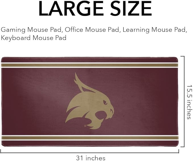 Texas State University Bobcats Primary Logo Stripes Large Gaming Mouse Pad Desk Mat with Stitched Edges Non-Slip Base for Gamer Home and Office 31.5 x 15.7
