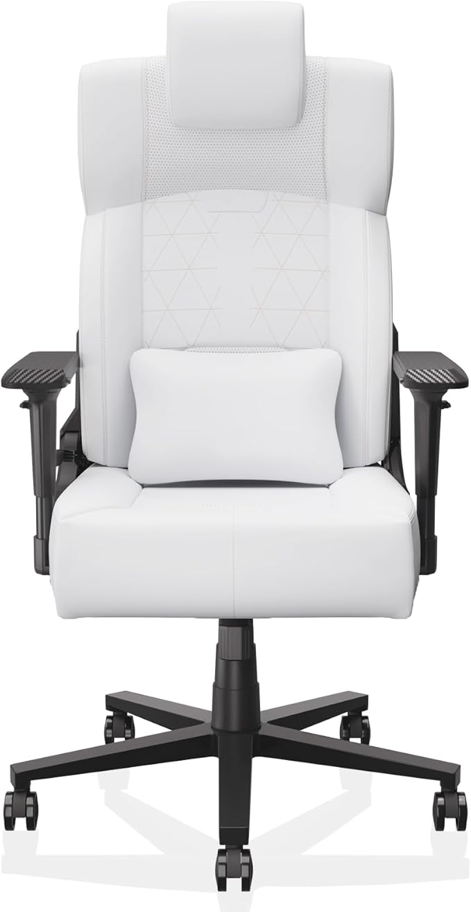 Gaming Chair Big and Tall for AdultsErgonomic Comfortable Wide Office Chair with Lumbar SupportDesk Computer Chair High Back 155° Recline with Angle LockPUWhite
