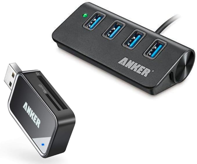 Anker 4-Port USB 3.0 Unibody Aluminum Portable Data Hub&ampAnker USB 3.0 SD Card Reader